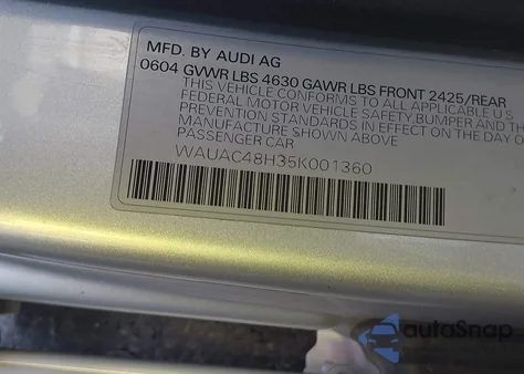 2005 Audi A4 1.8T from USA, damaged, VIN WAUAC48H35K001360